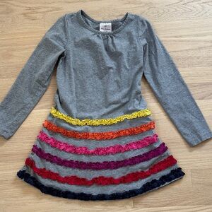 Hanna Andersson Gray Dress with Multicolor Ruffles